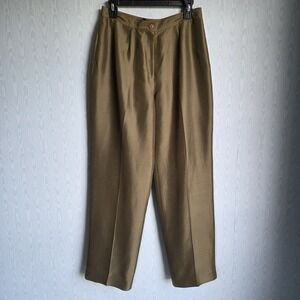 Kasper A.S.L Womens 10P 100% Silk Olive Green Straight Leg Pants Lined